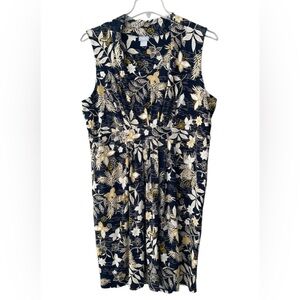 Chicos Floral Dress Size 3 ( Size XL) Navy Mustard Tan Sleeveless